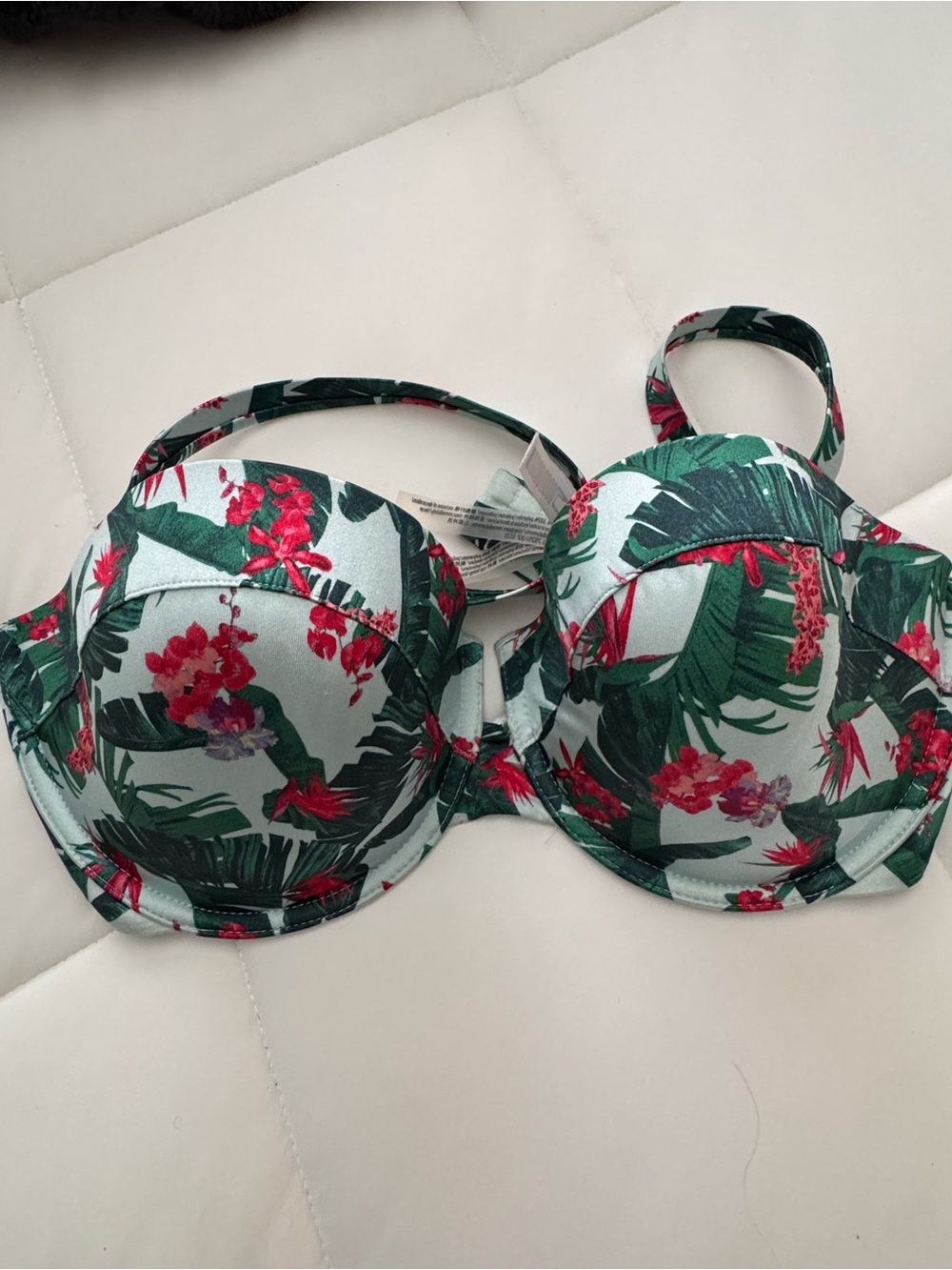 PINK Victoria's Secret Tropical Floral Mint Bikini Top with Green and Red Print